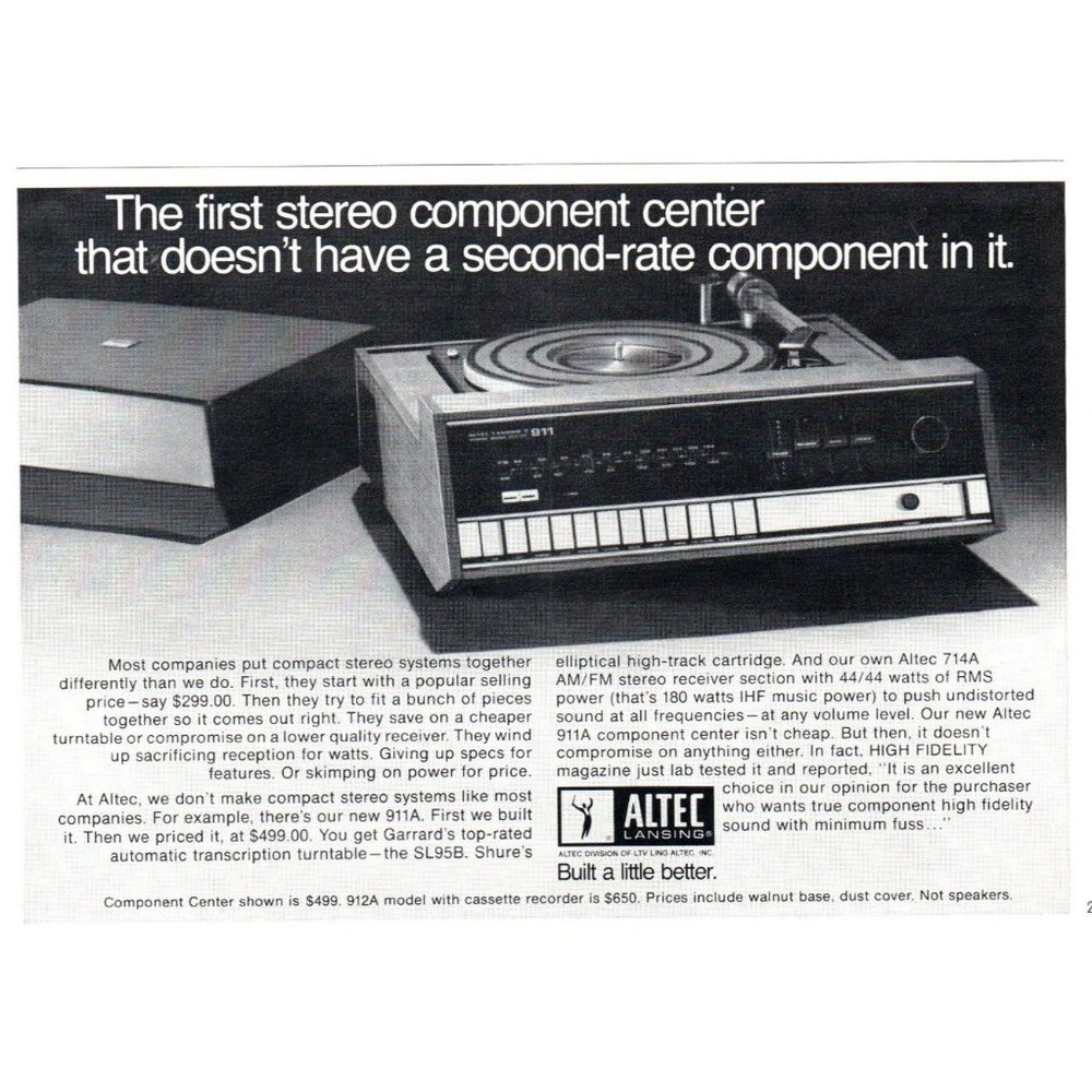 1971 Altec Lansing 911A Receiver Stereo Component Center Vintage Print Ad Photo